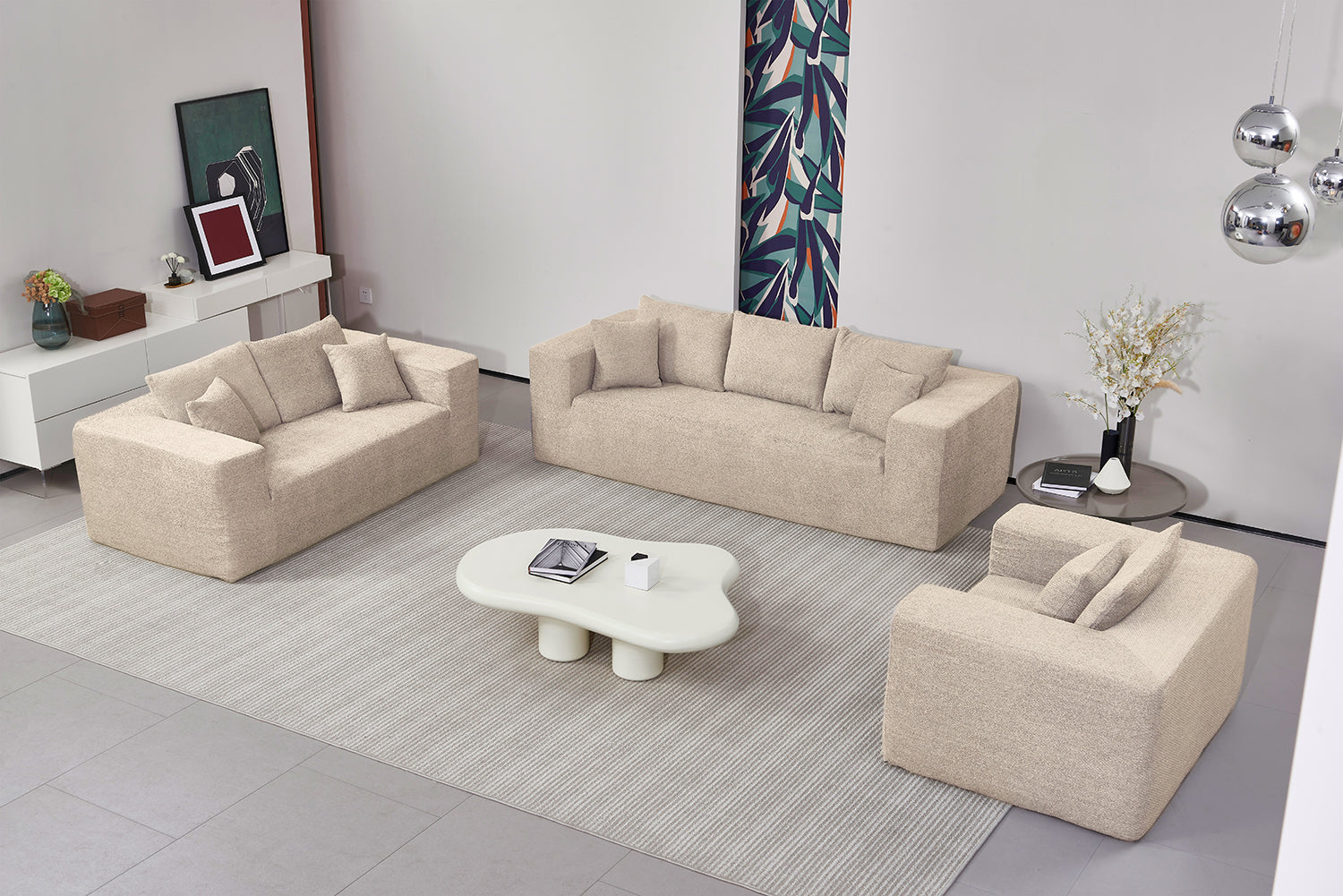 Elegant flex Beige Triple-Seat Sofa
