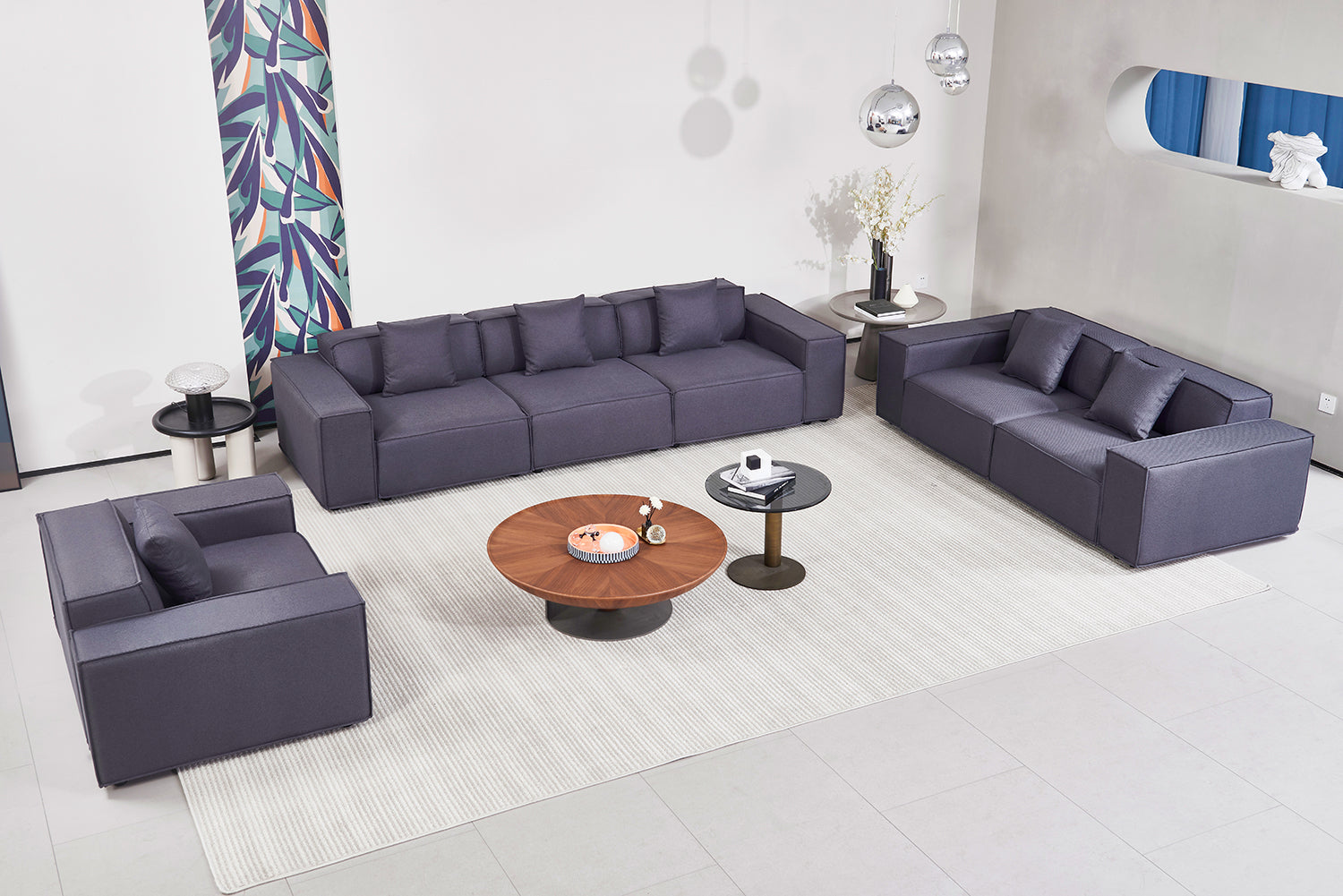 Versaluxe Sectional Double-Seat Sofa Loveseat in Grey