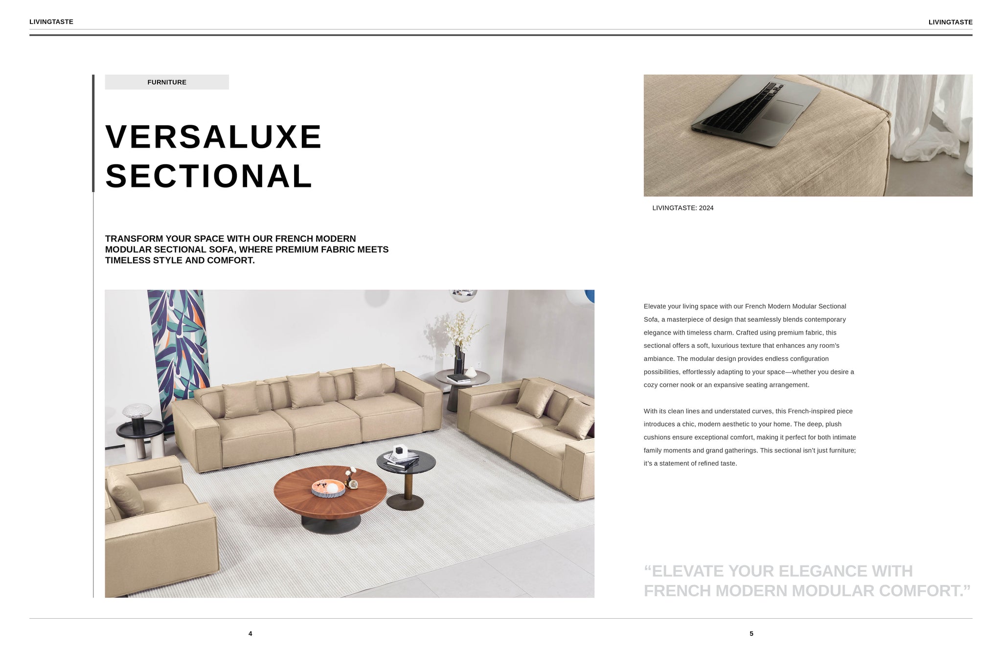 Versaluxe Sectional Single-Seat Sofa in Begie